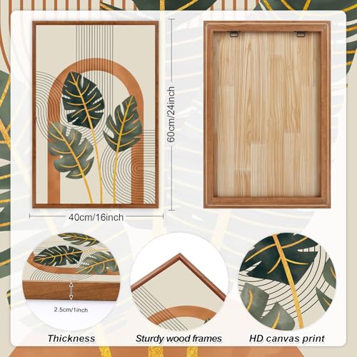 KAIRNE Boho Canvas Wall Art,Abstract Minimalist Room Decor,Tropical Botanical Wall Decor,Mid-Century Geometric Illustrations Set of 3(16”X24”),Botanical Print for Living Room Bedroom Dining Room Decor - color: Boho Botanical(medium), size: 16"Lx24"W