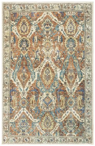Keen Home Design 2x3 Rug - Machine Washable Entry Rug with Non-Slip Backing, Ideal for Enteryway, Kitchen, Bathroom, Laundry Room - Vintage, Easy Clean, Durable, Low Pile Rug - (2' x 3') - color: Blue / Earth Brown, size: 2' x 3' (Rectangular)