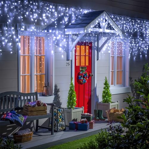 132ft Icicle Lights for Outside, 1280 LED White Christmas Lights Outdoor with 240 Twinkle Drops, 8 Modes Plug in Waterproof Timer Memory for Tree Wedding Party House Patio Eave Yard Holiday Decoration - color: Cool White, size: 1280LED/132ft
