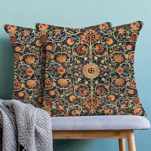 AEIOAE Vintage Floral Pillow Covers 18x18 Set of 2 Burnt Orange Flowers Botanical Decorative Throw Pillow Outdoor Linen Square Farmhouse Art Cushion Case for Sofa Couch Home Decor - color: Vintage Floral, size: 18" x 18" (Pack of 1)