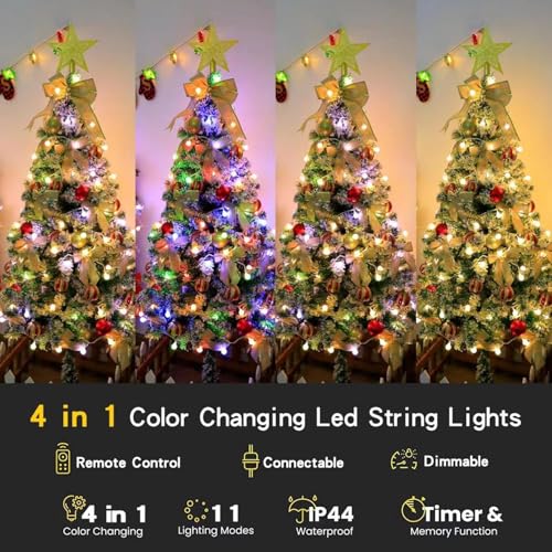 Globe String Lights 115 Feet 200 LED,Plug in Fairy String Lights with Remote Timer Extendable, 11 Modes Indoor Outdoor Color Changing Lights for Wedding Bedroom Classroom Patio Garden - color: warm white&multicolor, size: 115ft