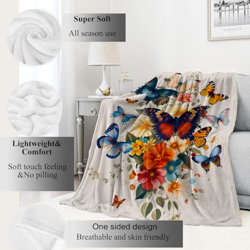 Butterfly Blanket Retro Floral Bloom Throw Blankets,Birthday Gifts for Kids Women Girls,Lightweight Soft Fleece,with Colorful Flower,Sofa Couch Bed Room Modern Decor 40x50in - color: Butterfly, size: 40x50in