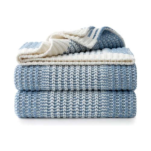 Amélie Home Premium Chenille Throw Blanket, Blue Ivory, 60"x80" | Soft Cozy Decorative Knit, Textured Two-Tone, Lightweight Warm, For Couch, Sofa, Bed, Living Room - color: Two-tone Blue, size: 60" X 80"