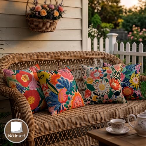 OBSEDE Floral Decorative Throw Pillow Covers 18x18 Set of 4, Double-Sided Print Soft Pillow Cases for Couch Sofa Bed Living Room Decor - color: Warm Botanical Chromatic Art, size: 18" x 18" (Pack of 4)