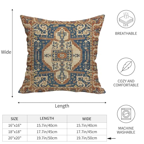 Blue Orange Western Ethnic Boho Throw Pillow Covers 20x20 Set of 2 | Vintage Boho Outdoor Pillows Cover Fall Autumn Bohemian Farmhouse Decorative Pillow Case for Couch Bed Living Room Decor - color: Blue Orange 1, size: 20" x 20" (Pack of 2)