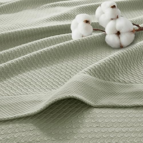 Madison Park 100% Egyptian Cotton Lightweight Summer Blanket, Breathable Waffle Knit Design, Soft Cozy All-Season Throw for Bed, Couch or Sofa, Sage Green Full/Queen Size (90"x90") - color: Sage Green, size: Full/Queen