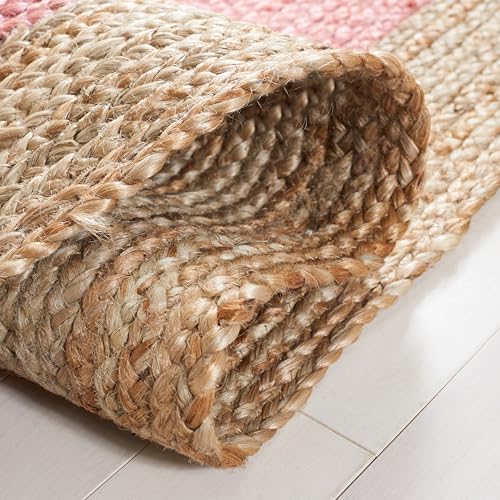 SAFAVIEH Area Rug 3' Round - Natural Fiber Collection - Pink & Natural Brown, Handmade Jute, Braided Border Design (NF801P) - color: Pink/Natural, size: 3' (Round)