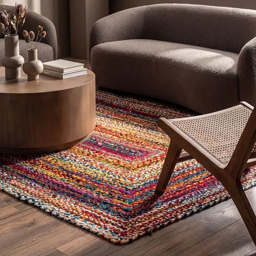 Nuloom Tammara Multicolor, 3' x 5', Hand Braided, Bohemian, Cotton, Soft and Cozy, High Traffic, Stain Resistant, Easy Clean, Durable Area Rug for Bedroom, Living Room, Dining, Den, Entryway