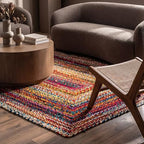 Nuloom Tammara Multicolor, 3' x 5', Hand Braided, Bohemian, Cotton, Soft and Cozy, High Traffic, Stain Resistant, Easy Clean, Durable Area Rug for Bedroom, Living Room, Dining, Den, Entryway