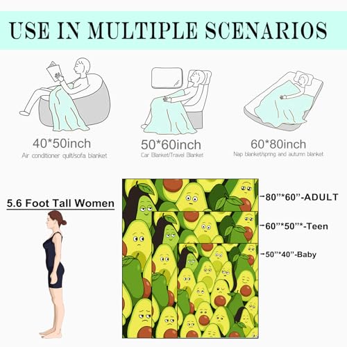 Funny Avocado Face Fleece Blanket,40x50in,Cute Cartoon Guacamole Fruit with Emotion Throw Blankets,Soft Cozy Lightweight, Ideal for Bed Living Room Home Decor,Kids Gifts - color: Avocado, size: 40x50 Inch