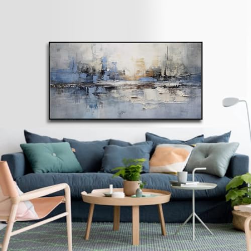 Abstract wall Art Framed Artwork Blue and Gray White Decor Modern Canvas Wall Prints Abstract Wall Decor Suitable for Bedroom apartment Office Dining Room Wall Decor Can Be Hung 24"x48" - color: Blue, size: 48"L x 24"W