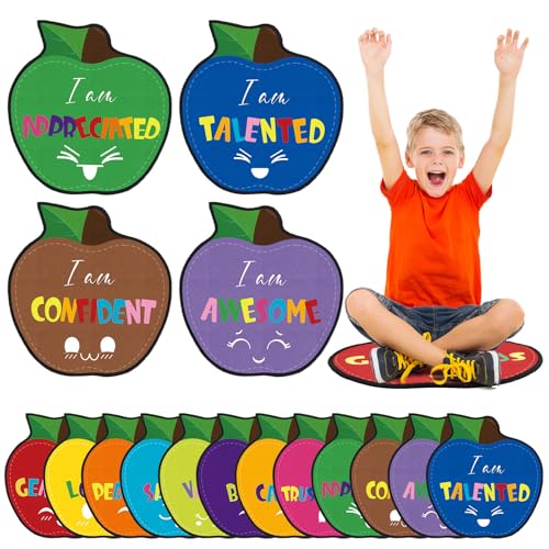Tinideya 12 Pcs Kids Carpet Circle Seats for Class 16 Inch Round Classroom Rug Back to School Floor Cushions Soft Educational Mat Non Slip First Day of School Learning Playing Areas(Apples) - style: Apples