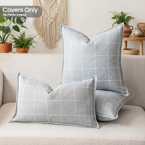 CARRIE HOME Gray Throw Pillows 20x20 Set of 2, Grey Farmhouse Checkered Pillow Cover 20 x 20, Grey and White Plaid Pillow Covers for Living Room (No Pillow Insert) - color: Gray & White Plaid Set of 2, size: 20" x 20" (Pack of 2)