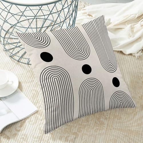 Boho Mid Century Pillow Covers 16x16 Inch Set of 2, Abstract Simple Black and White Stripe Decorative Throw Pillowcase Boho Stripe Outdoor Cushion Cover for Sofa Couch Living Room Bed Decor - color: Boho2, size: 16" x 16" (Pack of 2)