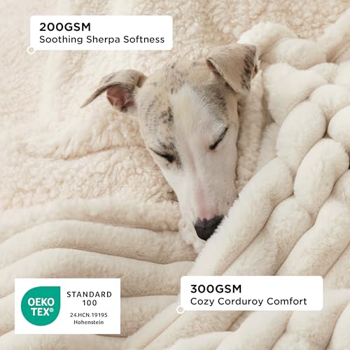 Bedsure ComfyFleece™ Waterproof Dog Blankets for Large Dogs - Soft Pet Cat Blanket Corduroy Fleece for Couch Bed Protector Washable, Cozy Calming Reversible Furniture Protection,50"x60", Cream - color: Cream, size: XL(50x60")-1pc
