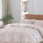 Duvet Cover Queen Size, 3PCS Boho Duvet Cover Set, Geometric Pattern Tufted Bohemian Comforter Cover Jacquard Knit Textured Bedding Set with Zipper Closure - color: Pink, size: Queen