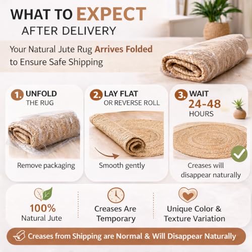 Hand Woven Jute Area Rug - 5' Round - Rustic Beige Reversible Farmhouse Rugs for Bedroom, Kitchen, Living Room - Vintage Natural Braided Entry Floor Décor Circle Boho Round Jute Rug 5 Foot - color: Natural 1, size: 5' (Round)