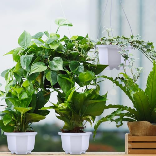 Roshtia 24 Pcs Hanging Plastic Planter Pot with Hook Flower Pots Baskets Hanging Nursery Planter Holder for Outdoor Indoor Plant Garden(Ceramic White,3.7 Inch) - color: Ceramic White, size: 3.7 Inch
