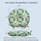 FUNHOME Bistro Chair Cushions Set of 2 Outdoor Round Chair Cushions for Patio Furniture 15"x15"x4", Water-Repellent Tufted Round Chair Pads for Home Garden-Green Medal - color: Green Pattern