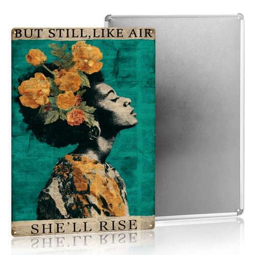 Bedroom Decor Aesthetic Home Office Decor For Women Inspirational Wall Signs For Office Boho Black Women Vintage Metal Sign 8×12 Tin Sign - color: Rise, size: 8×12Inches