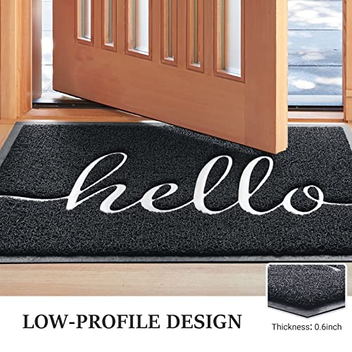 Door Mat (32"x20",Black), Welcome Mat Low Profile Front Doormat Indoor Outdoor Door Non Slip Rugs for Entryway, Patio, High Traffic Areas - color: Black-hello, size: 1'8" x 2'8" (Rectangular)