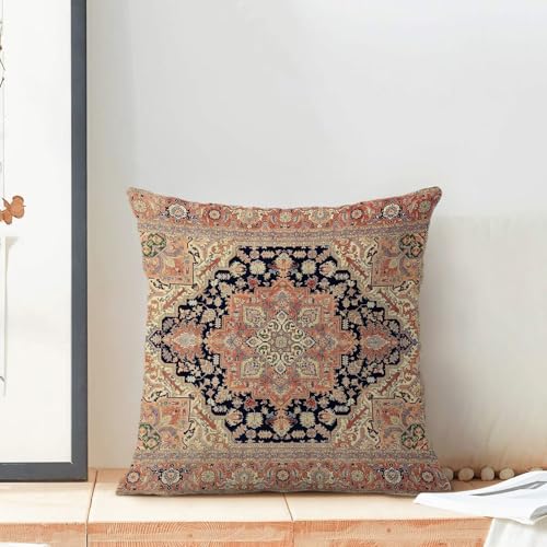 Boho Pillow Covers 18x18 Inch Set of 2, Bohemian Carpet Vintage Pattern Decorative Throw Pillowcase Boho Orange Retro Linen Outdoor Farmhouse Cushion Cover for Sofa Couch Bed Living Room - color: Boho27, size: 18" x 18" (Pack of 2)