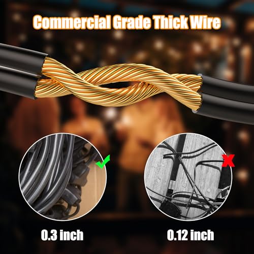 Lakumu Outdoor String Lights 96FT(48×2), Commercial Grade Heavy Duty Patio Lights with Dimmable S14 Shatterproof LED Bulbs, Linkable Waterproof Bistro Lights for Outside Deck Backyard Cafe Market - color: Black-2700K, size: 96FT(48FT*2)