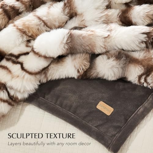 EverGrace Ultra Soft Luxury Fluffy Faux Rabbit Fur Throw Blanket, Thick Warm Bubble Throw for Bed, Cozy Plush Reversible Blankets for Couch, Chair, Sofa, Beige & Gray, 50x60 Inches - color: Marble Beige & Grey Chocolate, size: 50"x60"