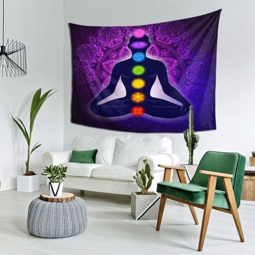 RTAFGU Chakra Meditation Tapestry, Purple Mandala Chakra Meditation, Yoga Spiritual Healing Art Tapestries Home Aesthetic Wall Hanging for Bedroom Living Room, Dorm Party Decoration 80" L x 60" W - color: Chakra Meditation_1504, size: 80"L x 60"W