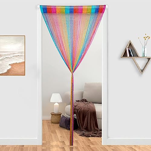 Hysenm 2 Pack 39 x 79 Inch Beaded Curtain String Door Curtains, Hippie Room Decor Curtains for Doorway, Closet Divider Privacy Decor, Boho Home Decoration Bedroom, Party, 6 Colors - color: 6 Colors