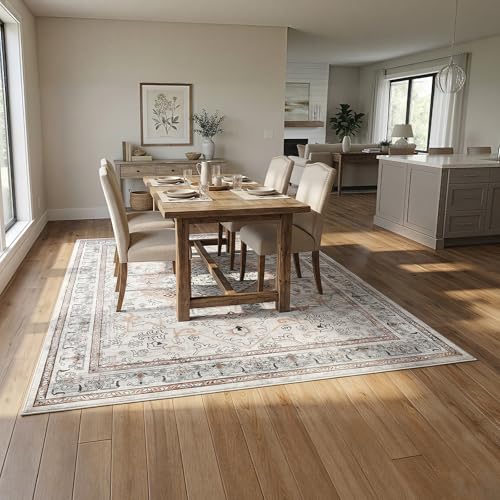 HOOBRO Washable Rug 6 x 9 Area Rugs for Living Room, Non-Slip Stain Resistant Rug, Low Pile Soft Rug Indoor Large Carpets Pet Friendly Mat, for Bedroom Kitchen Dining Room, Vintage Beige EF04AR01 - color: Vintage Beige, size: 6' x 9' (Rectangular)
