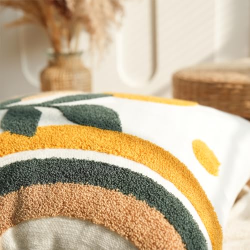 Boho Abstract Decorative Pillow Covers 18x18,Soft Mid Century Floral Woven Tufted Neutral Pillowcase for Couch Bed Sofa Bedroom,1 PC - color: Yellow，green