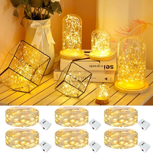 kolpop 6 Pack LED Fairy Lights Battery Operated, Mini Twinkle String Lights Battery Powered Waterproof for Christmas Mason Jars Party - color: Warm White, size: 6 Pack
