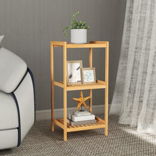 kinbor 3-Tier Bamboo Shelf Freestanding - Space-Saving Bathroom Standing Shelf & Plant Stand, 3 Shelf Bookcase for Kitchen, Living Room, Office (Natural Bamboo, Easy Assembly) - size: 3-Tier