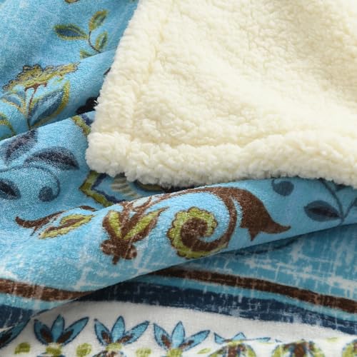 Boho Chic Sherpa Throw Blanket - Vibrant Bohemian Print & Ultra-Soft Cozy Lining, Stylish & Warm Winter Throw for Couch, Bed, or Décor - color: Boho-olive Green, size: 50" x 60"