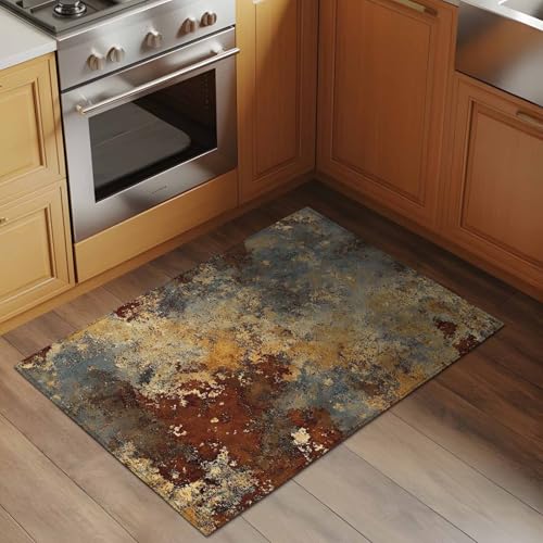 Rust Mottled Texture Entryway Rug 2'x3', Vintage Distressed Abstract Small Area Rug Non-Slip Front Door Mat Washable Floor Carpet for Indoor Entrance Kitchen Bathroom - size: 2' x 3' (Rectangle)