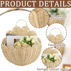 Domensi 4 Pcs Scalloped Wall Baskets Hanging Baskets 4 Different Sizes Large and Small Hand Woven Plastic Rattan Craft Original Storage Holder Scalloped Decor for Nursery Home House Bathroom