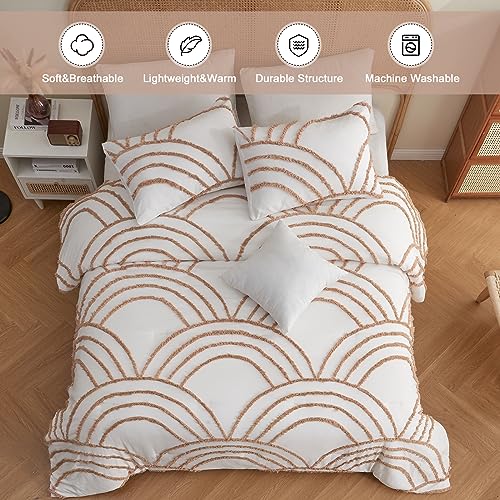 ENJOHOS Twin/Twin XL Boho Bedding Comforter Set - 2 Piece Tufted Rainbow Comforter for College Girls, Lightweight Soft Microfiber Comforter for All Season - color: White and Orange Comforter, size: Twin/Twin XL