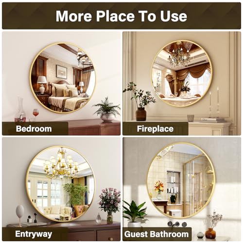 XRAMFY 30 Inch Round Mirror - Circle Mirrors for Bathroom, Entryway and Living Room Wall Decor, Modern Hanging Vanity Mirror, Matte Gold Circle Decorative Wall Mirror - color: Round-gold, size: 30"L x 30"W