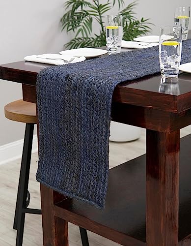 Unique Loom Braided Jute Collection Area Rug - Dhaka (1' 2" x 6' 1" Table Runner, Navy Blue) - color: Navy Blue, size: 1'2" x 6'1" (Table Runner)