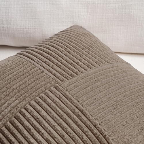 Fancy Homi Set of 2, Light Brown Patchwork Corduroy Decorative Soft Striped Modern Accent Cushion Case Farmhouse Boho Neutral Throw Pillow Covers for Chair Couch Bed Sofa Living Room 12x12 Inch - color: Light Brown, size: 12" x 12" (Pack of 2)