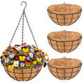 14 Inch Hanging Baskets for Plants Outdoor, 4 Pack Metal Round Wire Hanging Planters with Natural Thick Coco Liners, Garden Patio Decor for Flowers, Herbs, Succulents - size: Medium-14inch