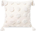 PLWORLD Boho White Throw Pillow Cover 18x18 Inch with Tassels, Pom Pom Tufted Decorative Cream Chenille Fabric Accent Textured Cushion Case for Bed Couch, 1 PC Cover Only No Insert