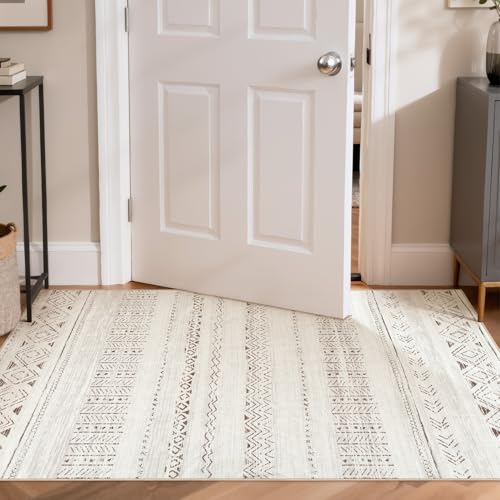 cotiled 3x5 Area Rugs Living Room Rug: Washable Boho Rugs with Non Slip Backing Small Soft Indoor Stain Resistant Carpet for Bedroom Farmhouse Dining Room Lightweight Home Decor L Brown/Cream - color: Light Brown/Cream, size: 3' x 5' (Rectangular)