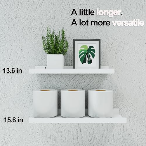 White Floating Shelves for Wall Decor, Wall Mounted Wood Storage Shelf for Bedroom, Living Room, Bathroom, Kitchen, Nursery, Display Picture Ledge Shelf with Lip Set of 2-14 Inches, White - color: White, size: 13.6in