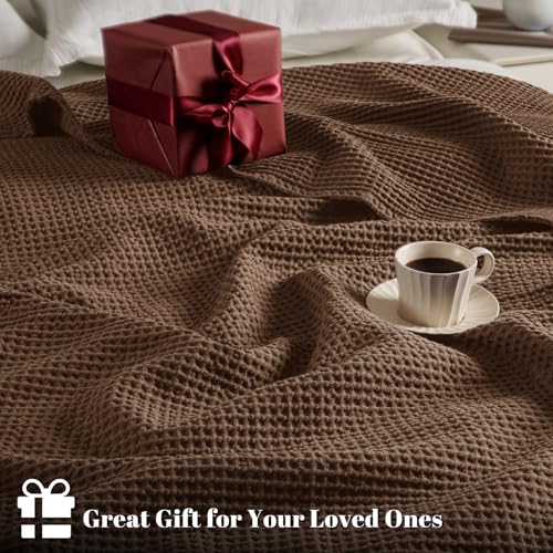 PHF Pre-Washed 100% Cotton Waffle Weave Blanket King Size for Bed,Snag Proof Throw Blanket for Couch Spring Summer Lightweight Breathable,Machine Washable, Home Decor Gift - Cappuccino - color: Cappuccino, size: King(104" x 90")