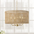 Rattan Drum Chandeliers for Dining Room, 4-Light Bohemian Hand-Woven Farmhouse Pendant Light Dining Room Light Fixture Chandelier for Entryway Living Room Kitchen Stairway Bedroom Hallway(Gold) - color: Gold 4-Light Drum