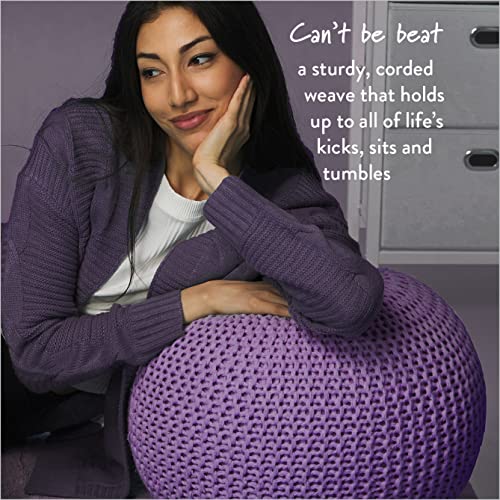 Urban Shop Round Knit Pouf, Hand Woven Cotton Accent Chair, Purple - color: Purple