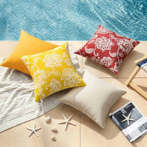 Decorative Outdoor Floral Pillow Covers Set of 2,Waterproof Boho Farmhouse Throw Pillows Summer Accent Pillowcases for Patio Furniture Garden Sofa 18x18 Inch, Yellow - color: Yellow
