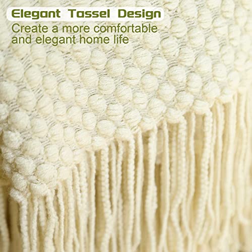 Blagic Knitted Throw Blanket for Couch, Bed and Sofa. Super Soft Blanket with Tassels, Beige Throw Blanket, 60 x 80Inches Lightweight & Cosy Home Decor - color: H-beige, size: 60 × 80 in